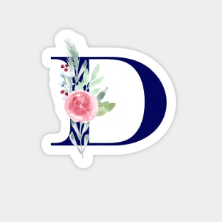 Watercolor Floral Letter D in Navy Sticker